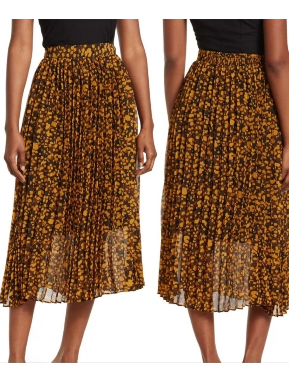 Elie Tahari abstract leopard print pleated chiffon midi skirt size 8